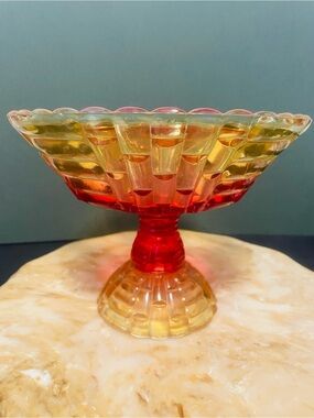 Vintage 1950s Jeannette Glass Louisa Amberina Pedestal Footed Fruit Bowl
